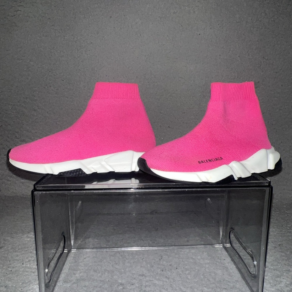Balenciaga Speed LT Sock Knit Sneakers Youth Sz 9-9.9 Fuchsia Pink Slip On Shoes